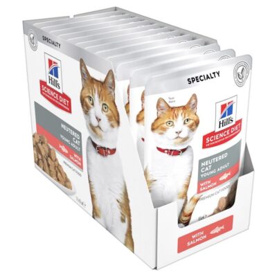 Hills Science Diet Young Adult Neutered Salmon Cat Food Pouches 12x85g